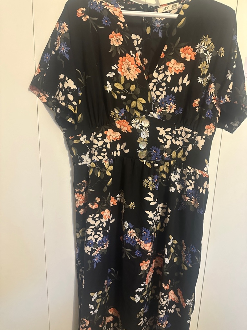 Dex Black Maxi Dress with Orange, Blue & White Floral Print